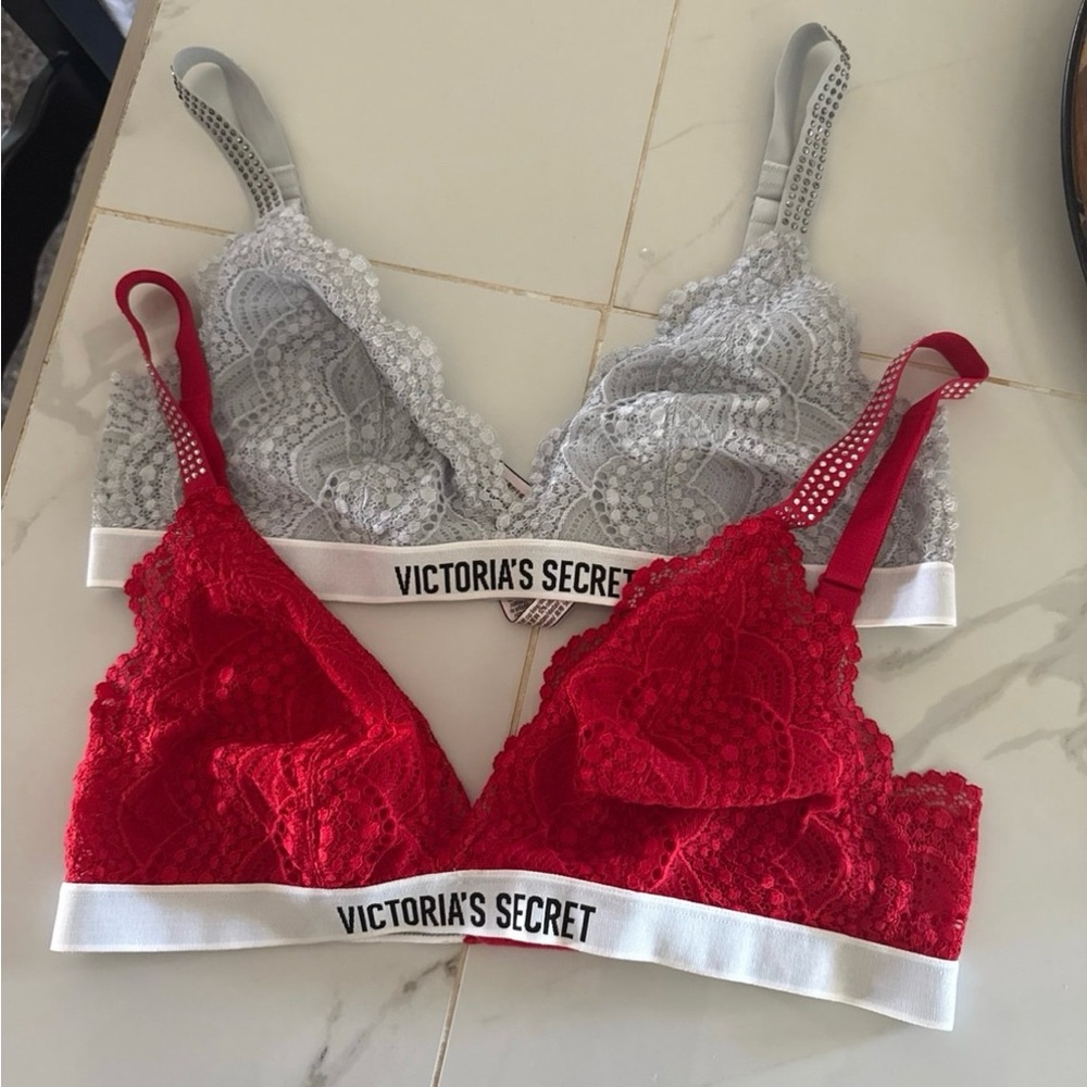 Victoria's Secret Lace Bralette - Red and Light Gray